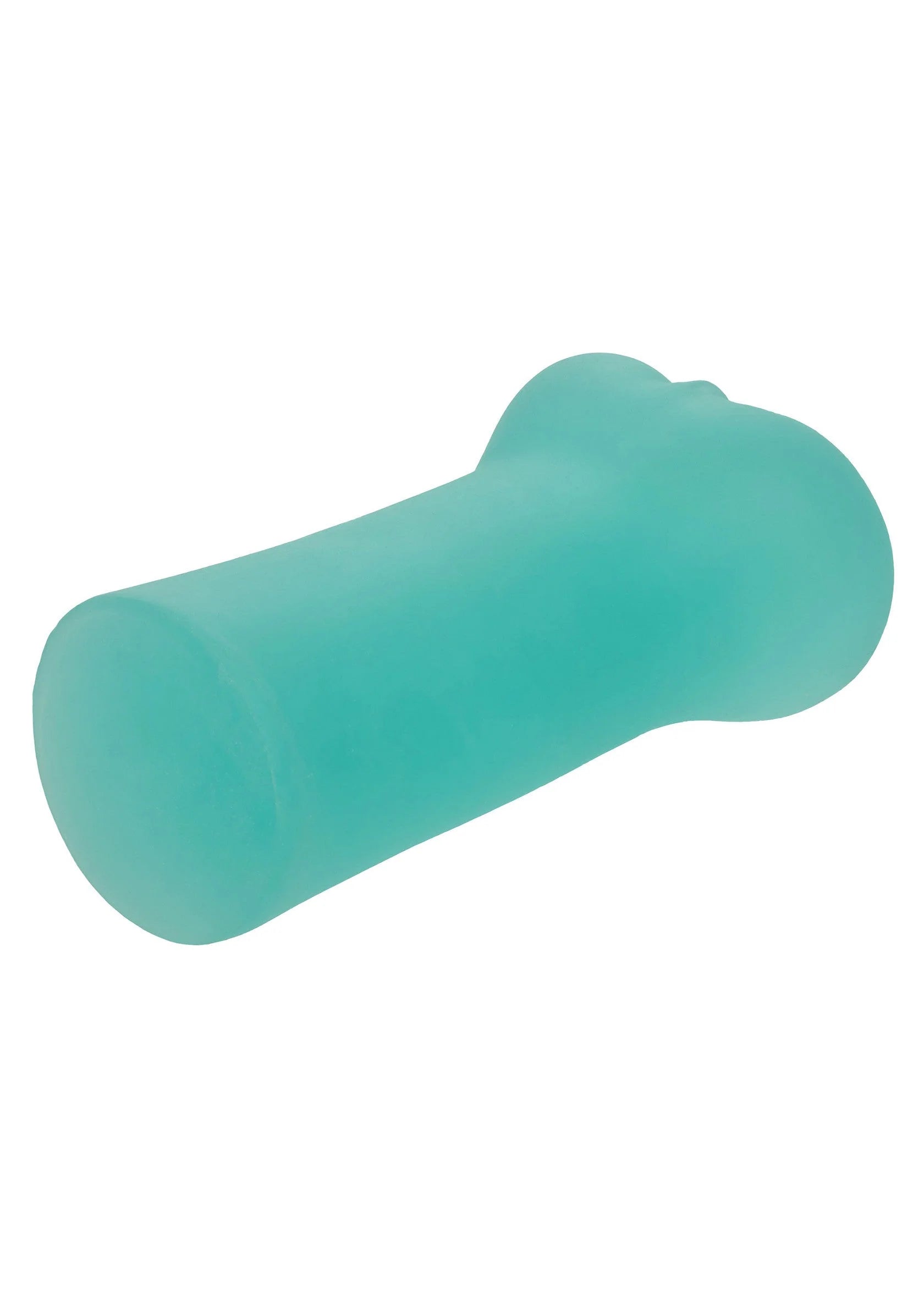 Turquoise masturbator met ovaal uiteinde, glad siliconen oppervlak