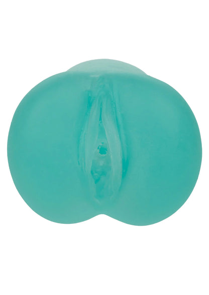 Turquoise masturbator met opening aan uiteinde en ribbelachtige binnenkant