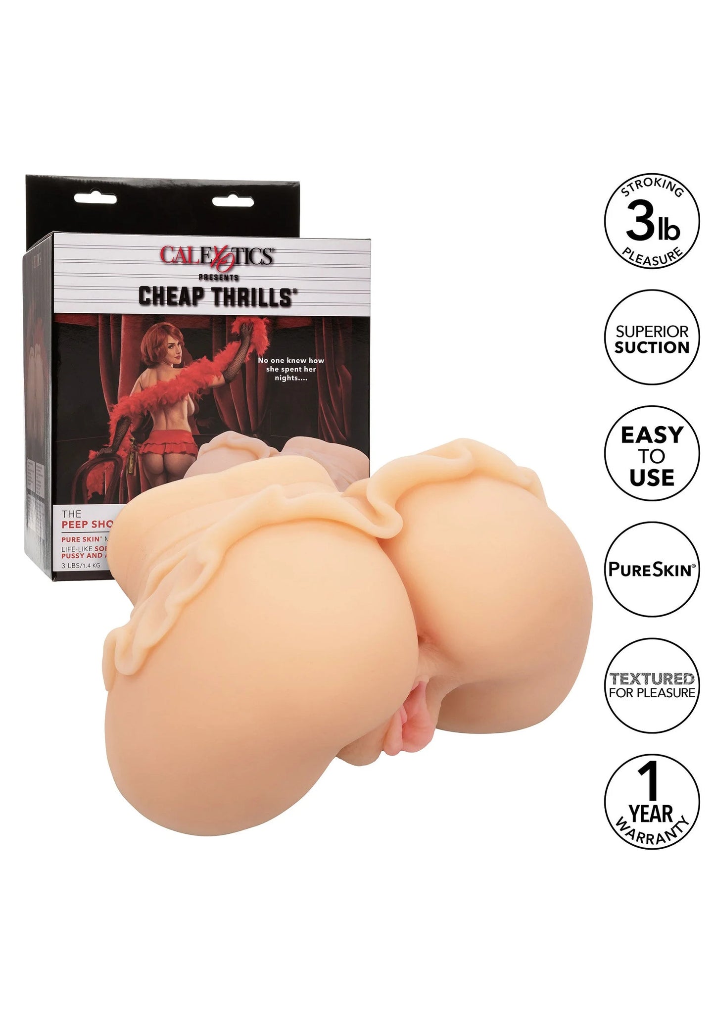 Realistische masturbator met ronde billen en gebogen opening, in verpakking