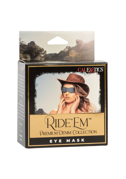 CalExotics Ride’em premium denim oogmasker, blauwe spijkerstof, in doos