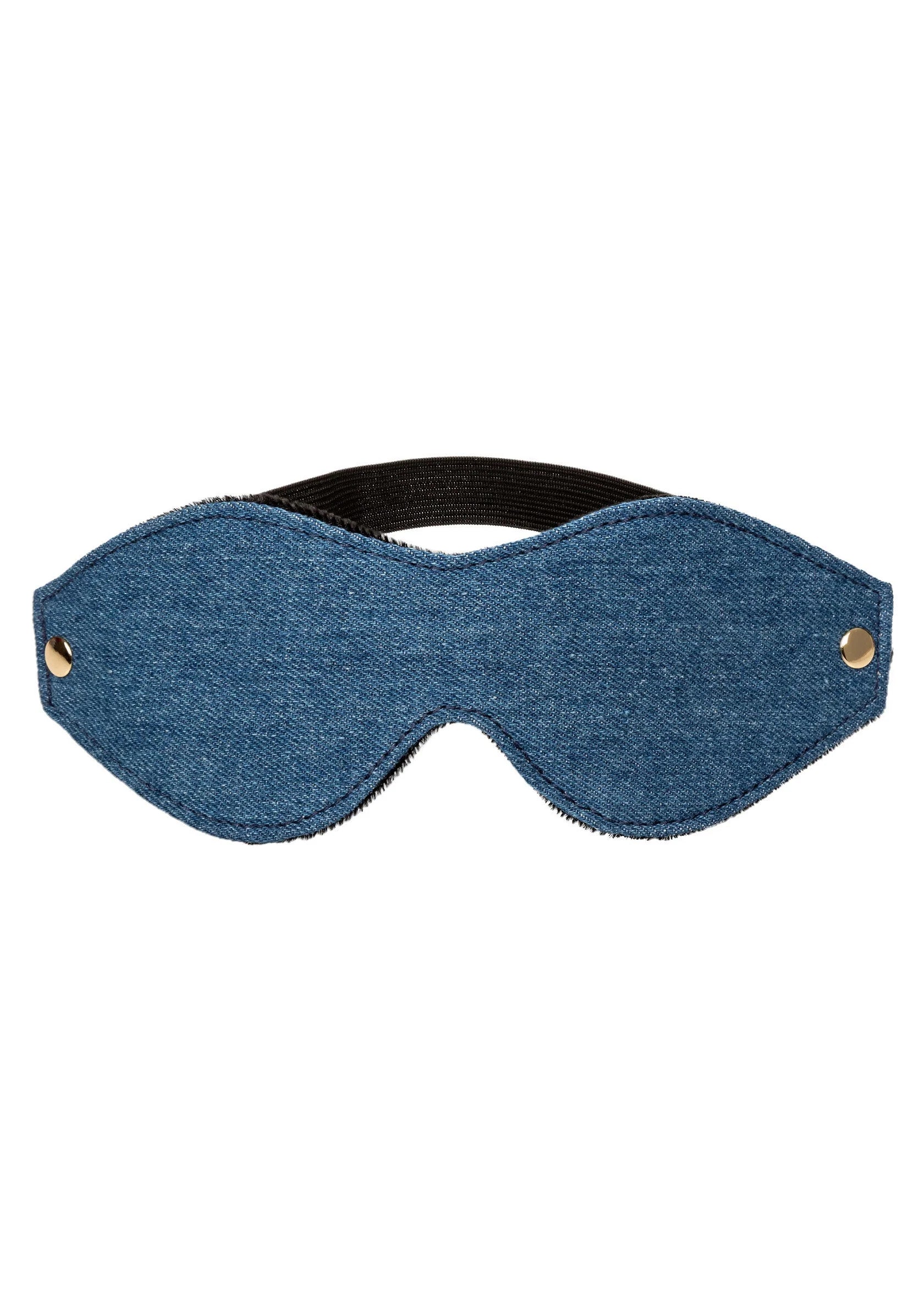 Blauw denim oogmasker met twee knoopdetails en holle pasvorm