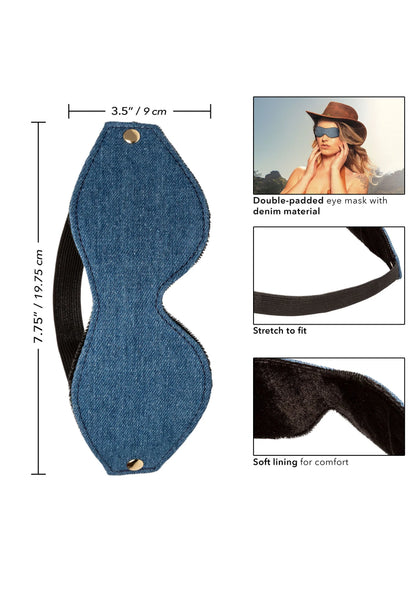 Blauw spijkerstof oogmasker met dubbel gevoerde vulling en verstelbare elastische band