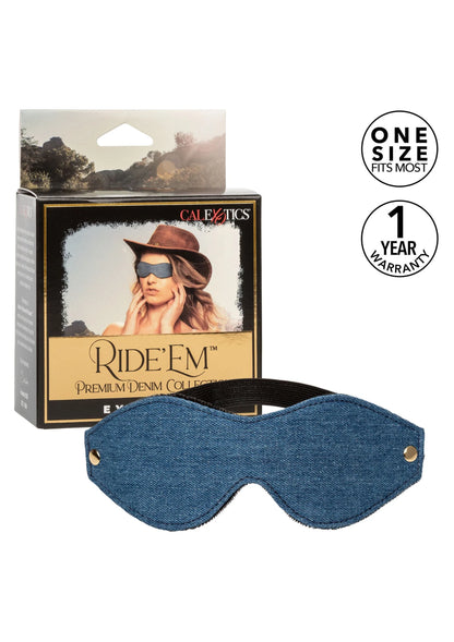 Blauw denim oogmasker met knoopjes, zacht gevoerd en verstelbare band
