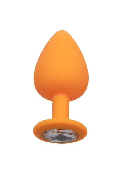 Oranje anale plug met glinsterende steen in brede schijfvoet