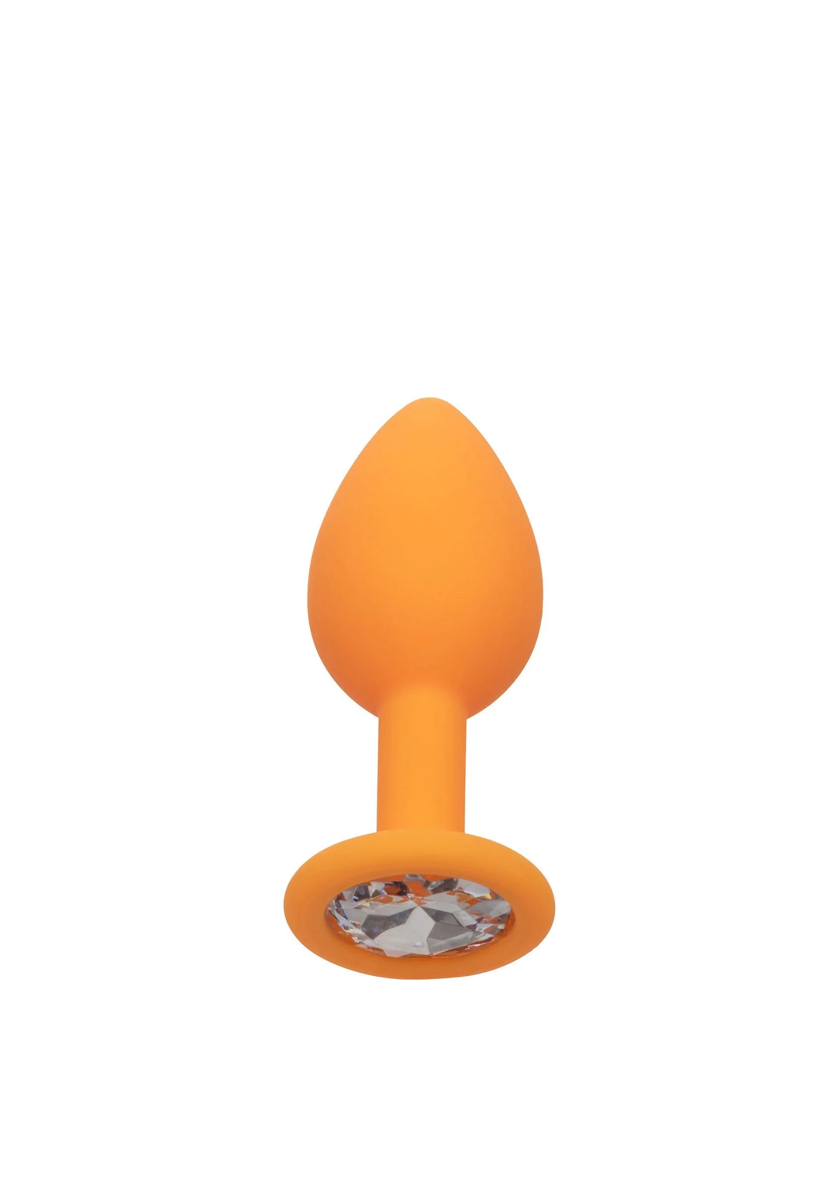 Oranje anale plug met druppelvormige punt en glinsterende steenvoet