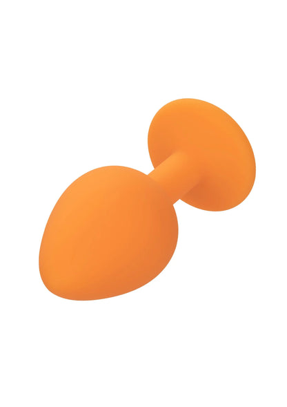 Oranje anale plugs met ronde schijfvoeten en druppelvormige uiteinden