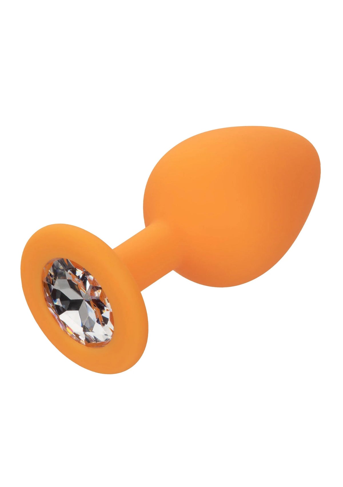 Oranje anale plug met glinsterende steen aan de voet en druppelvormige punt