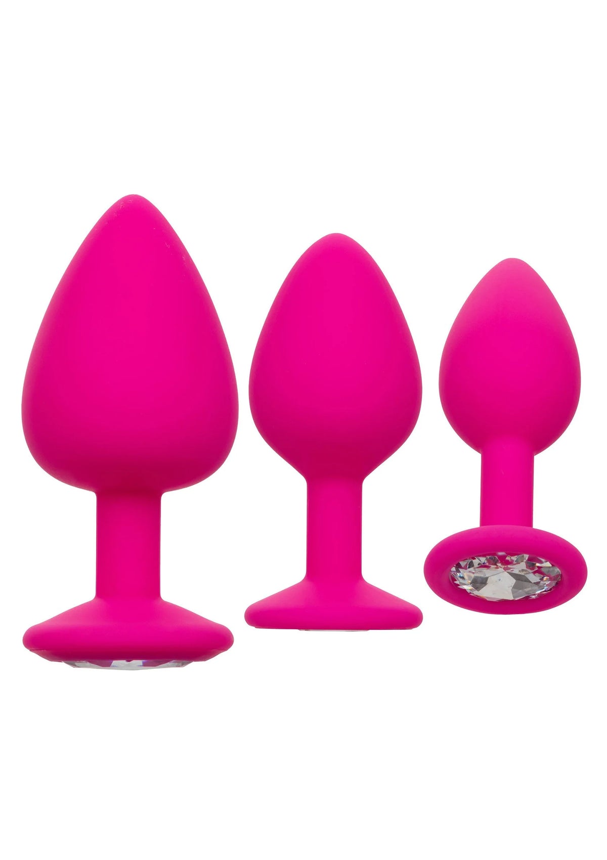 3-delige anale plugset in roze, met brede voet en diamantdetail op een plug