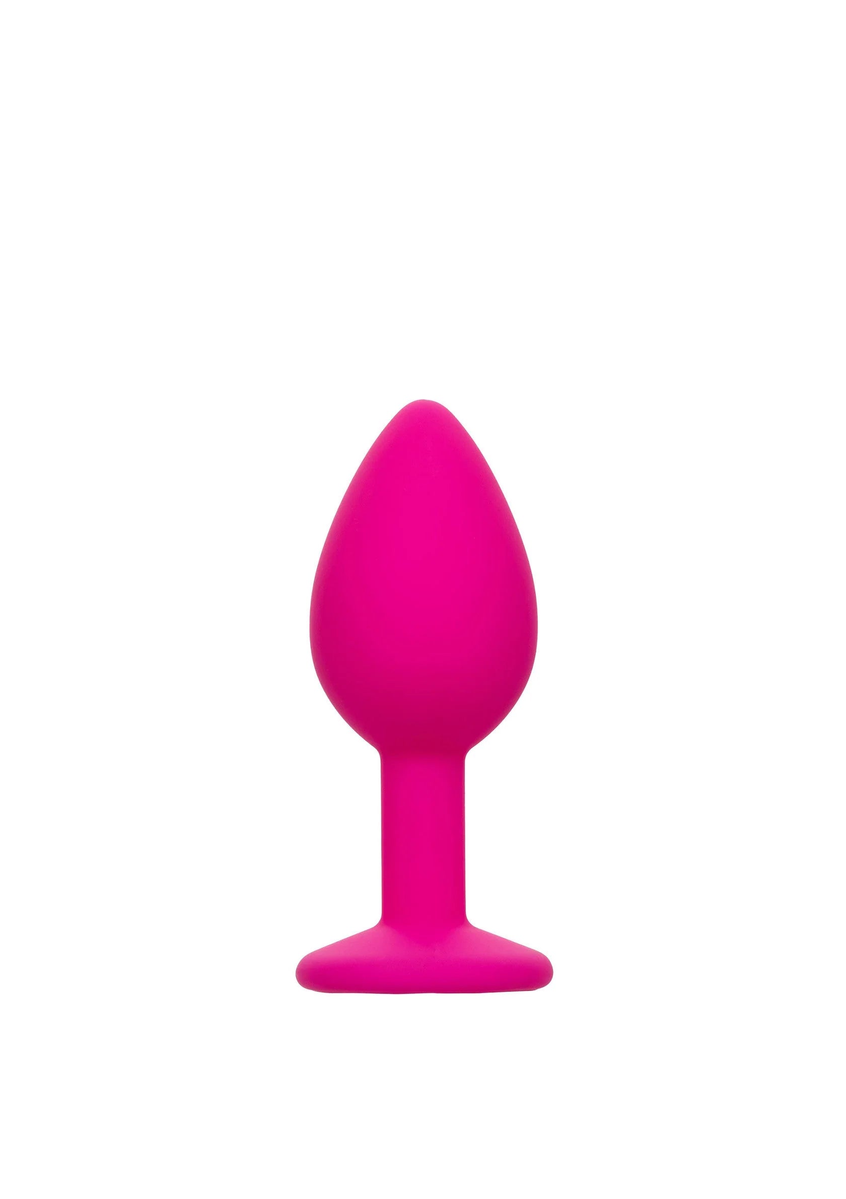 Roze anale plug met druppelvormige punt en platte basis, gladde siliconen coating.