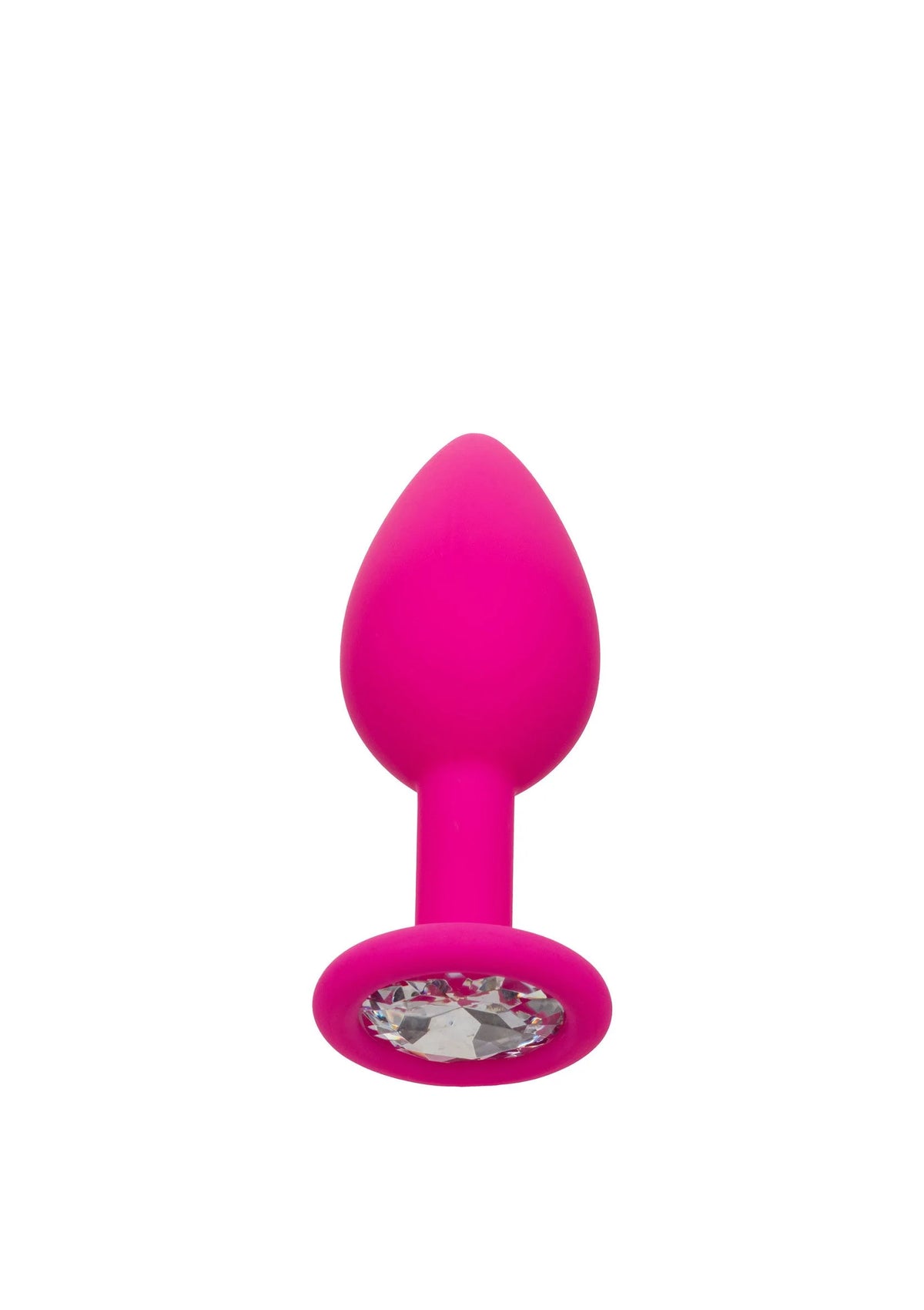 Roze anale plug met kristal-inzet in ronde basis en druppelvormig uiteinde.