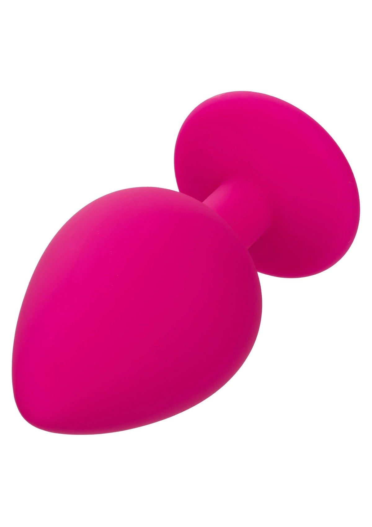 Roze siliconen anale plug met twee ronde uiteinden, glad oppervlak, verbonden steel.
