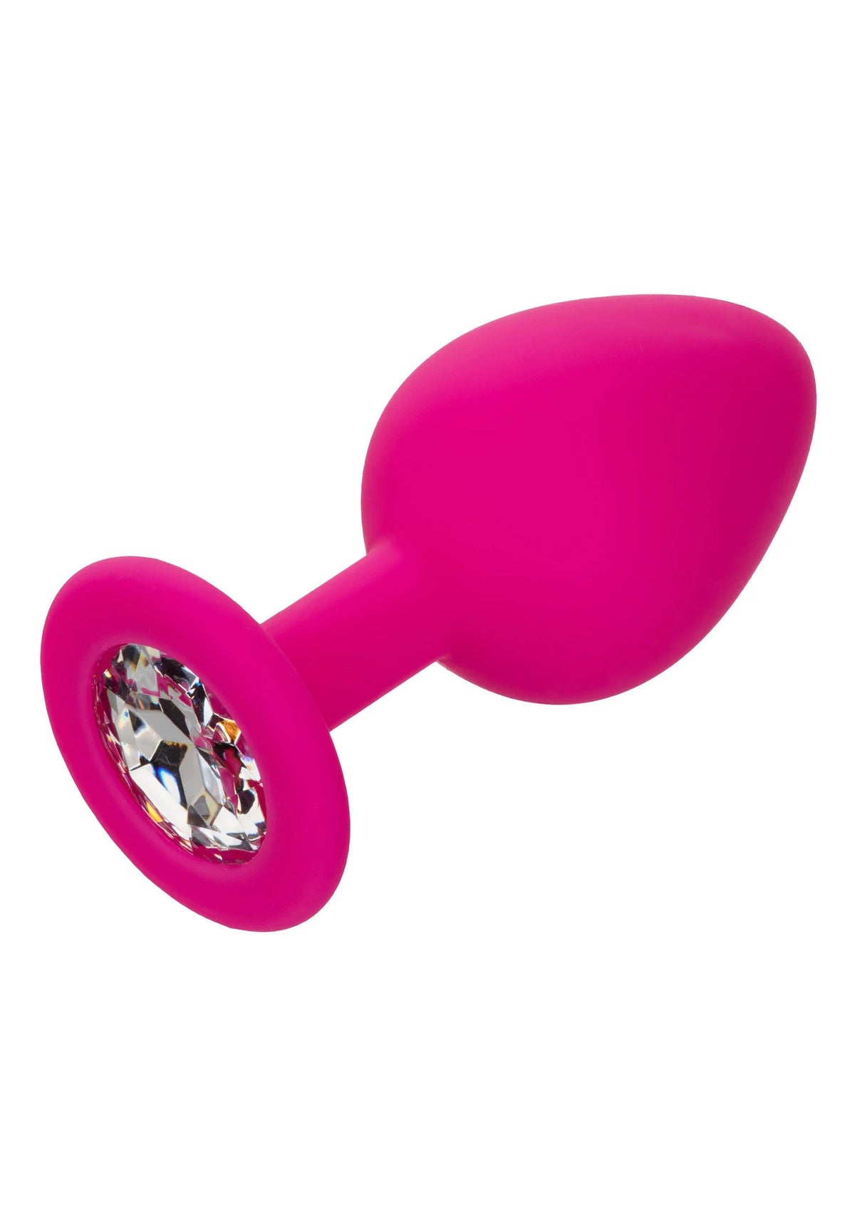 Roze anale plug met glazen steen in ronde schijf bij de basis