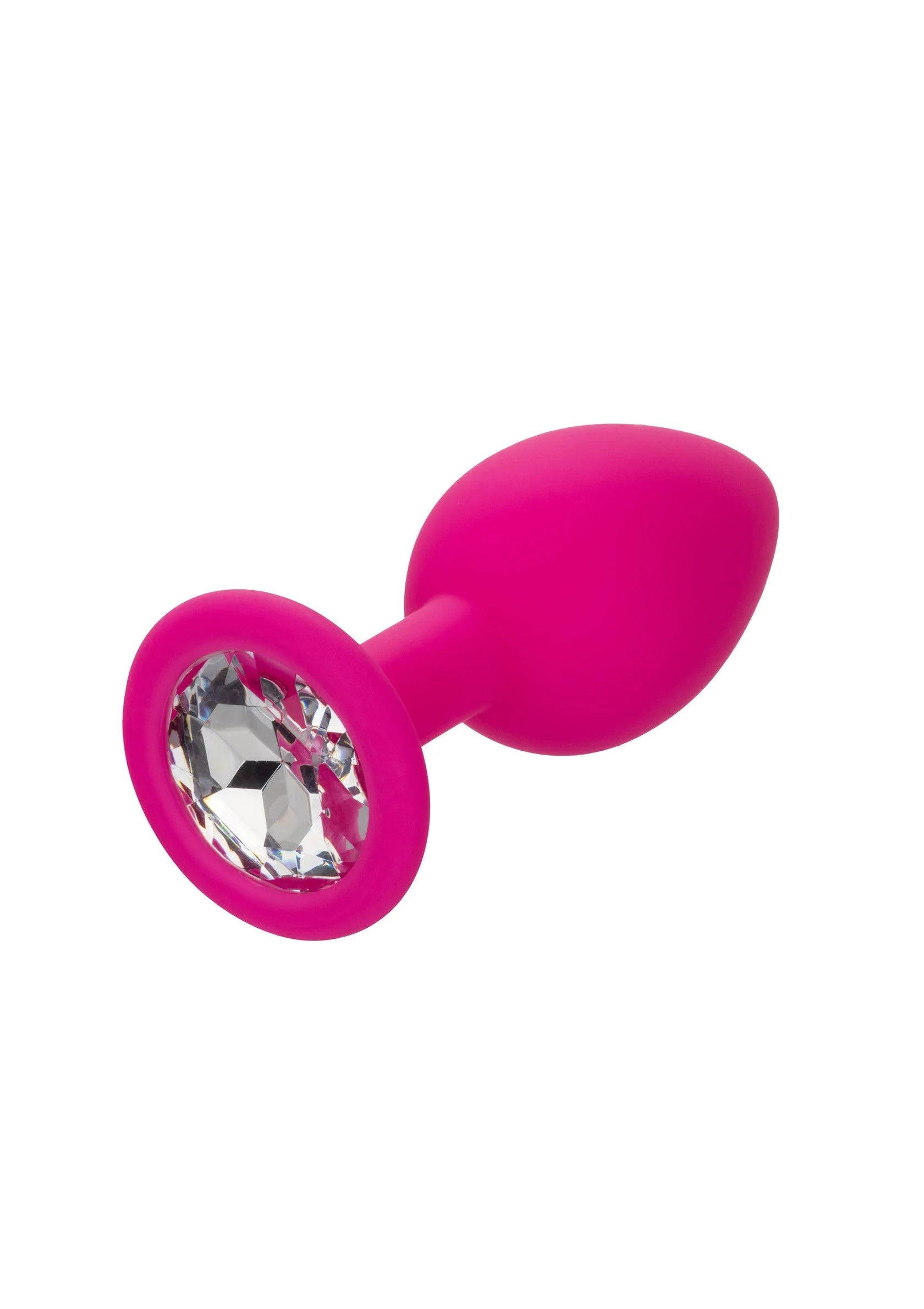 Roze anale plug met ronde glazen steen en afgerond achteruiteinde