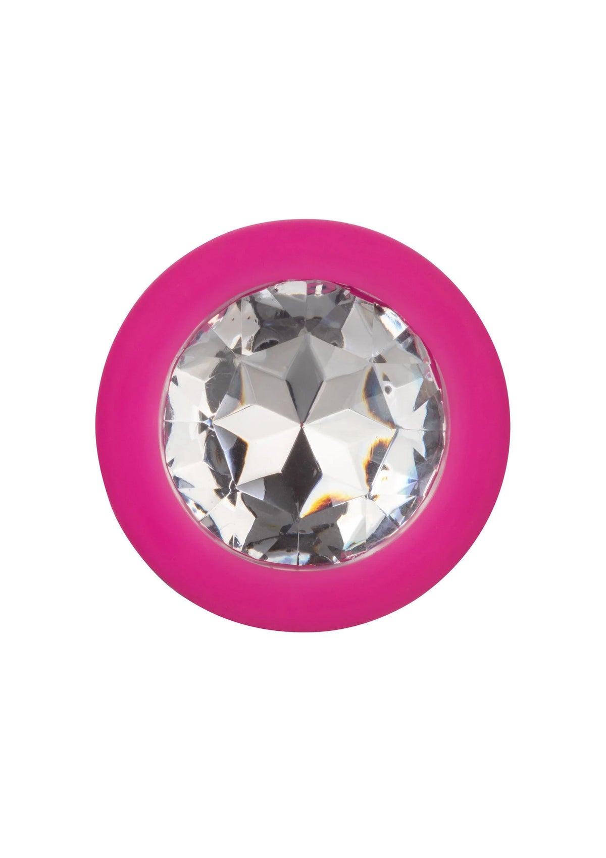 Close-up: grote ronde glazen steen in roze afwerking