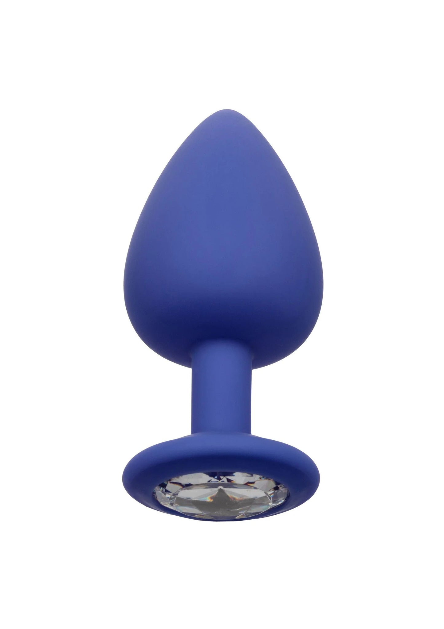 Blauwe anale plug met glazen steen in platte voet