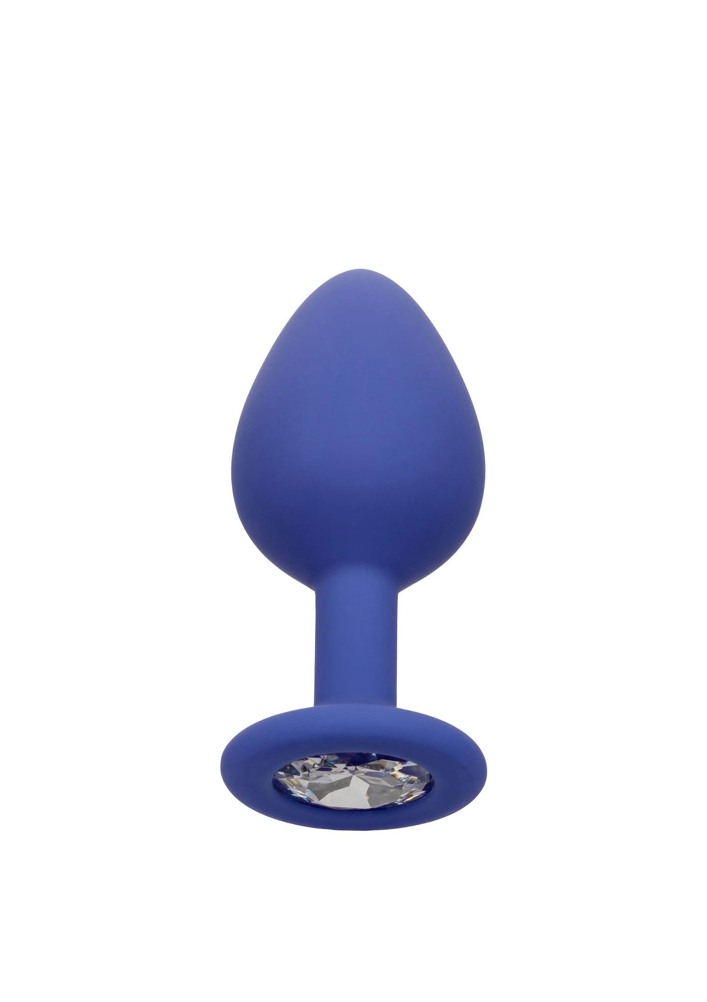 Silikonen anaalplug in donkerblauw met ronde facetsteen en brede voet