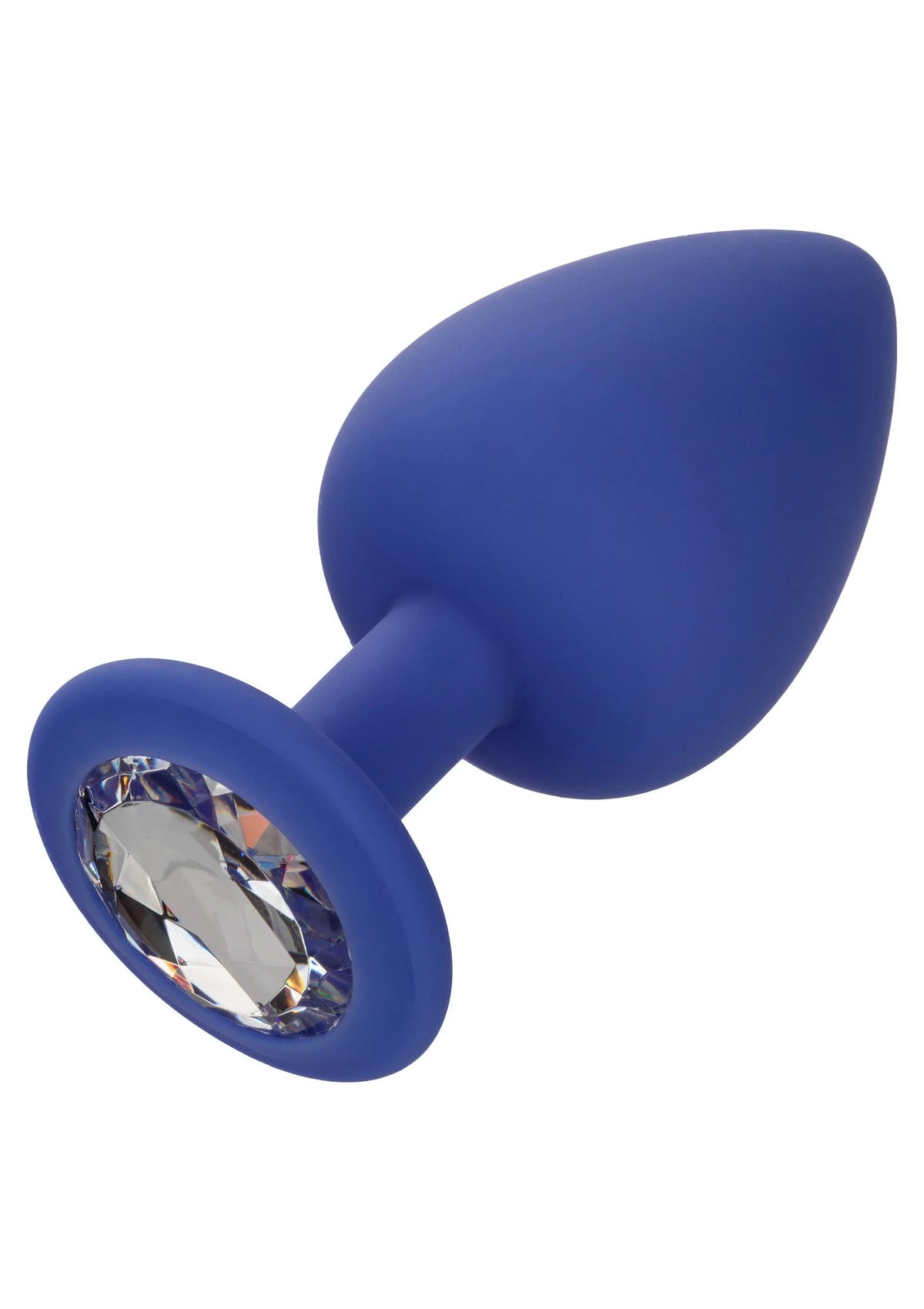 Silikonen anaalplug in donkerblauw met grote ronde facetsteen aan de voorkant