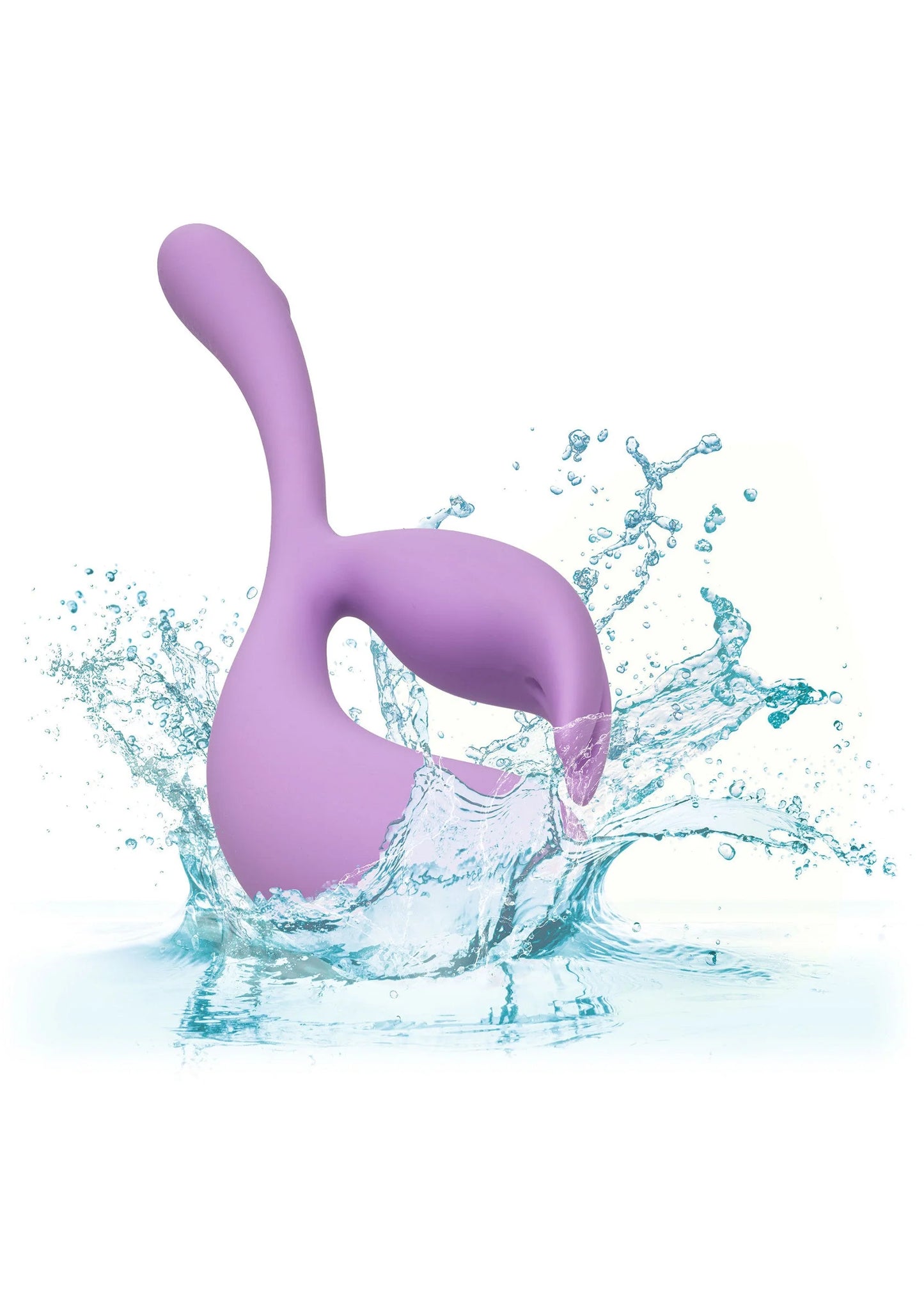 Paars dual-motor vibrator van vloeibaar siliconen met waterdruppels