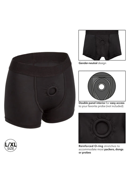 Zwarte boxer slip voor strap-on met dubbele panelen en ronde opening, L/XL