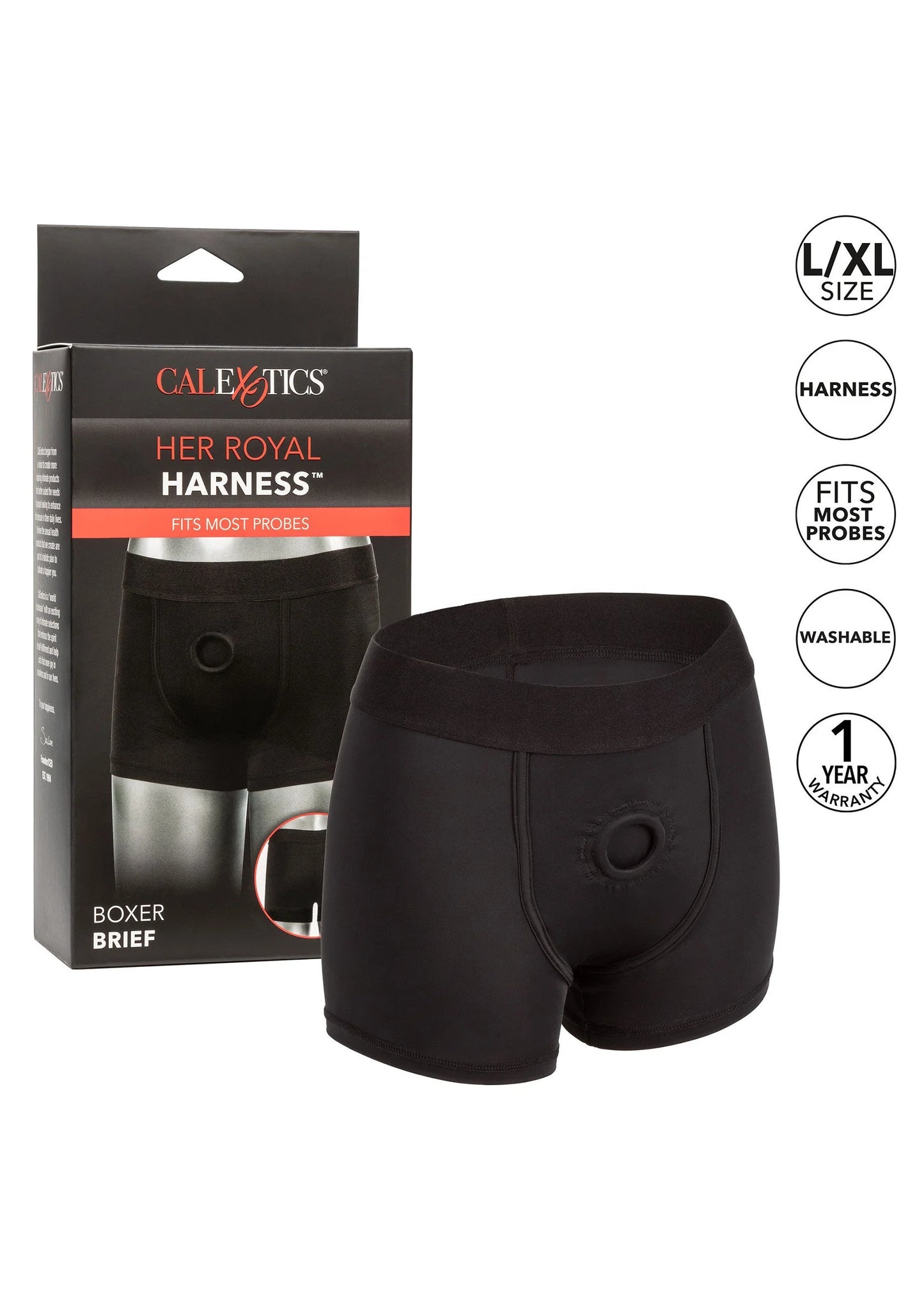 Zwarte boxer slip voor strap-on met ronde opening, CalExotics, L/XL in set