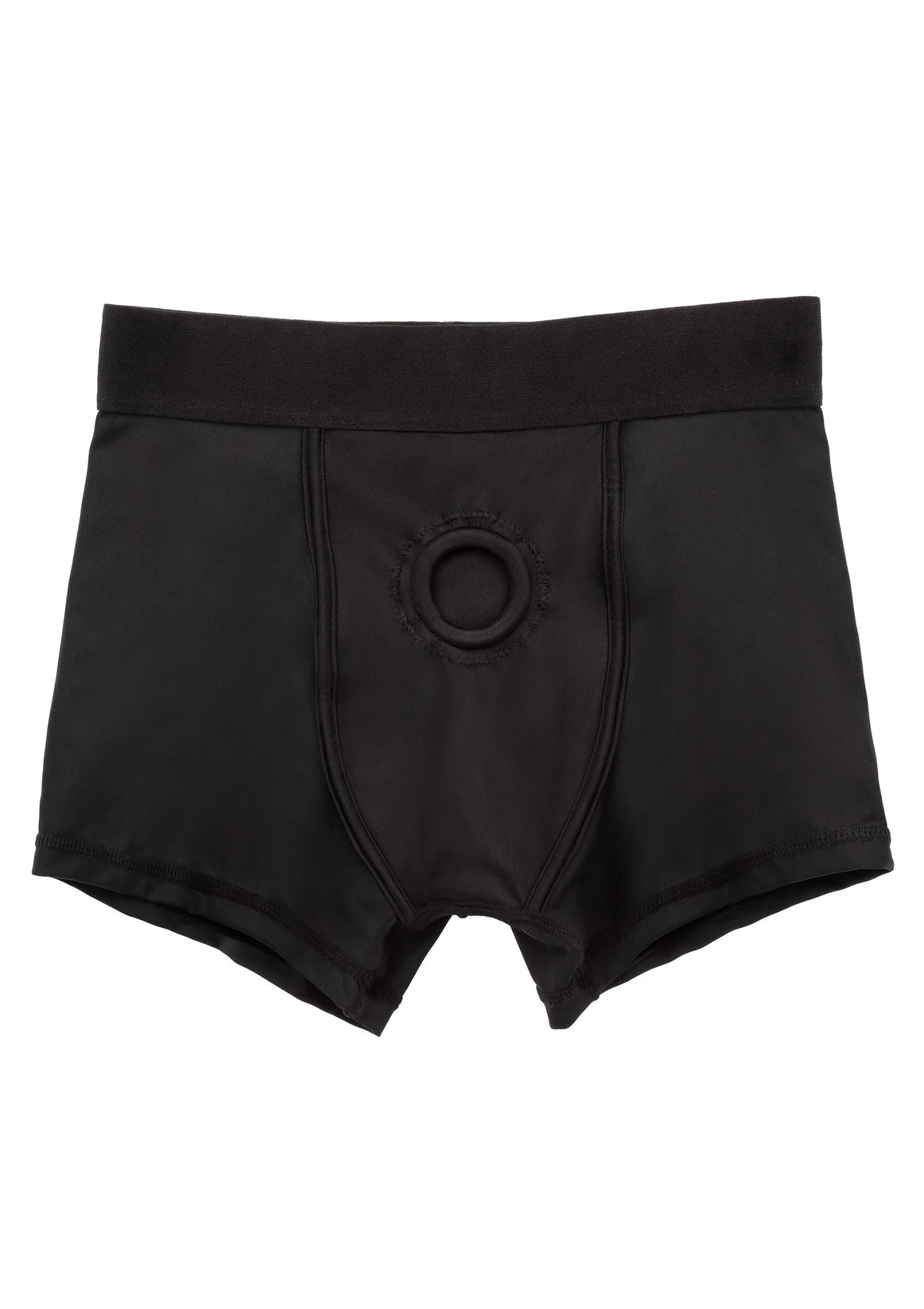 Zwarte boxerbrief voor strap-on met ronde ring aan de voorkant