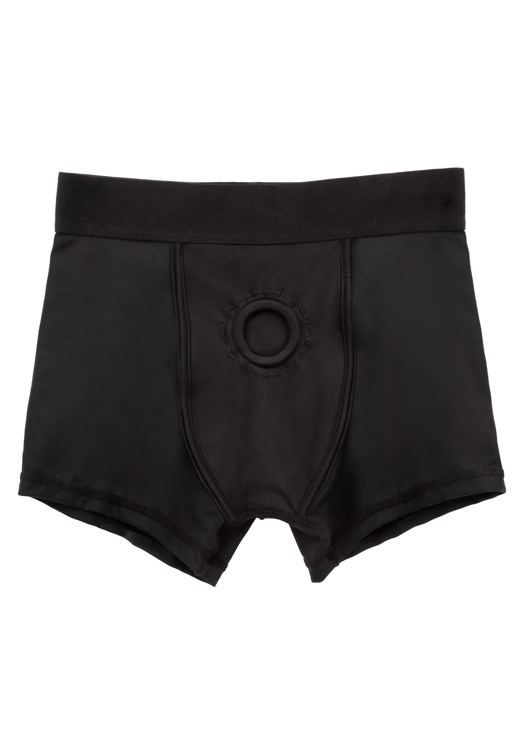 Zwarte boxerbrief voor strap-on met ronde ring aan de voorkant