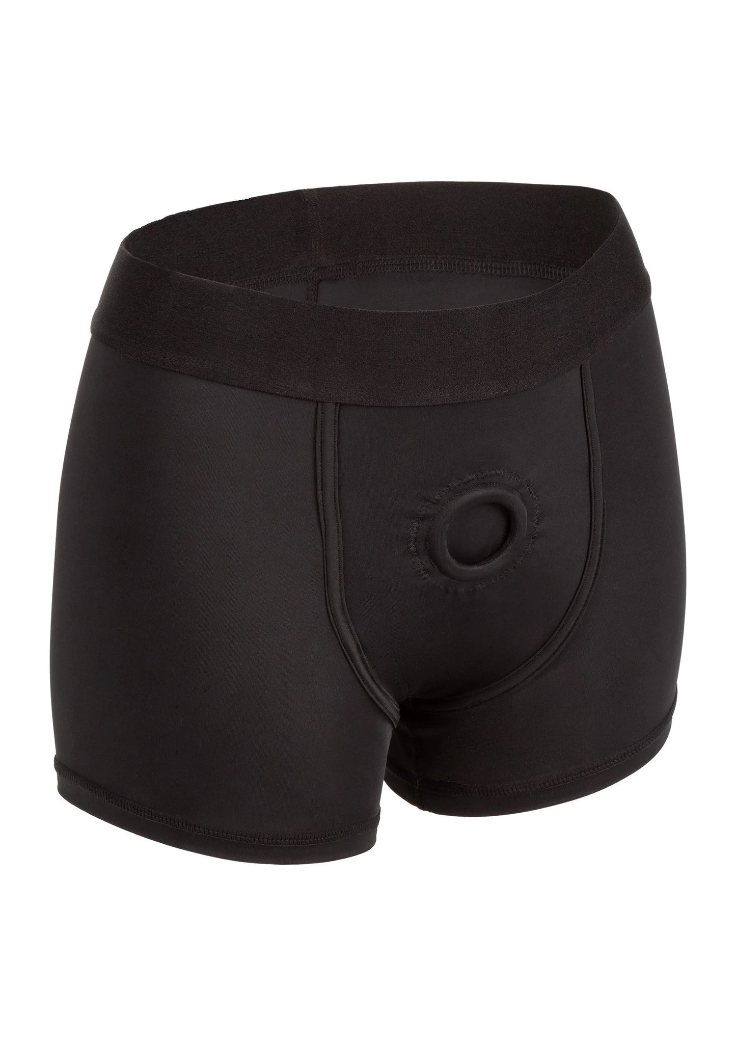 Zwarte boxer slip voor strap-on met tailleband en ronde opening vooraan