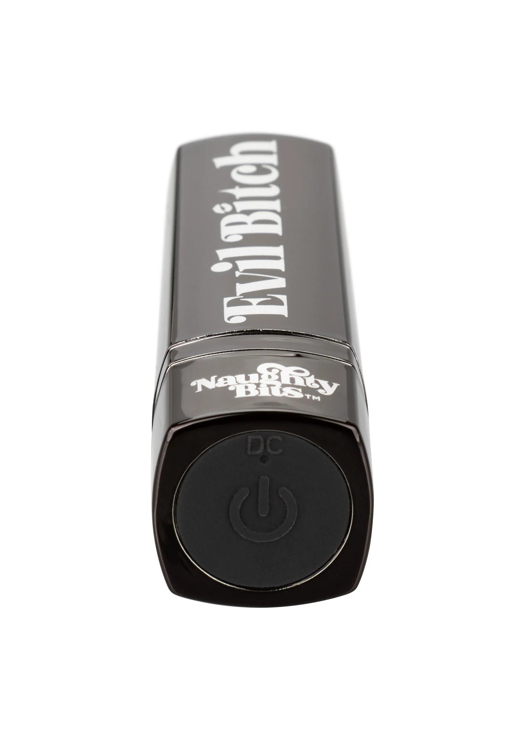 Zwarte lipstickvormige vibrator met ronde aan/uit-knop onderaan