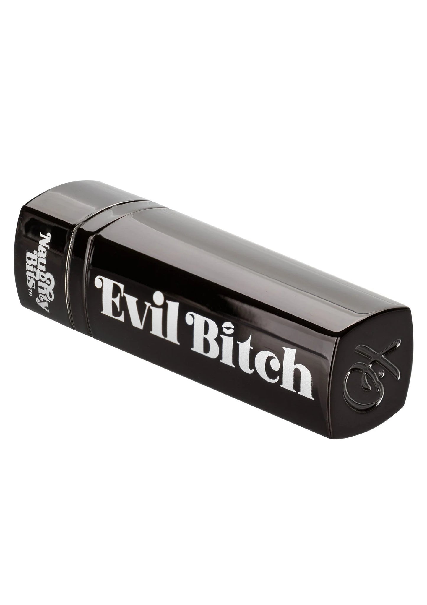 Zwarte lipstickvormige vibrator “Evil Bitch” met powerpictogram