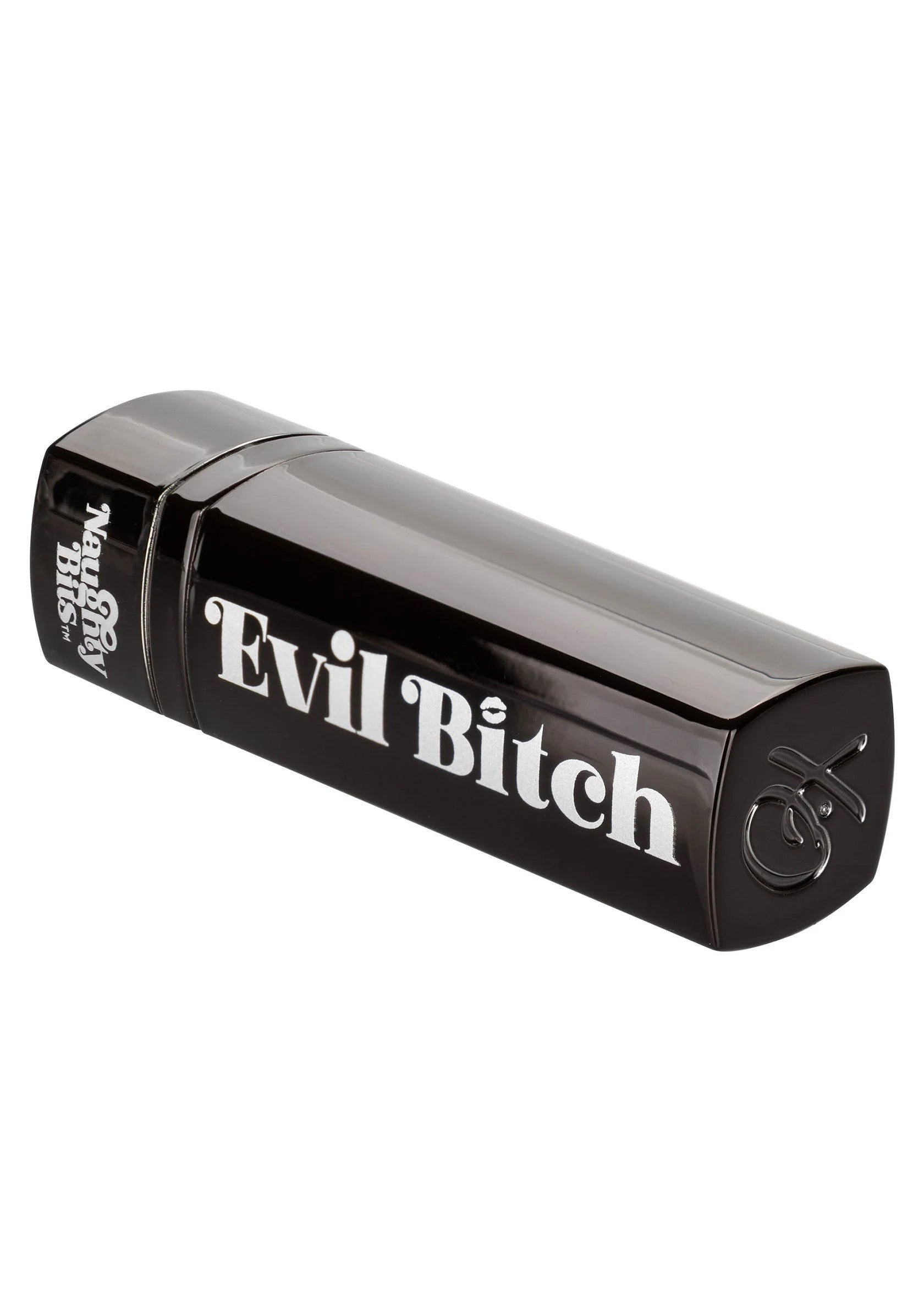Zwarte lipstickvormige vibrator “Evil Bitch” met powerpictogram