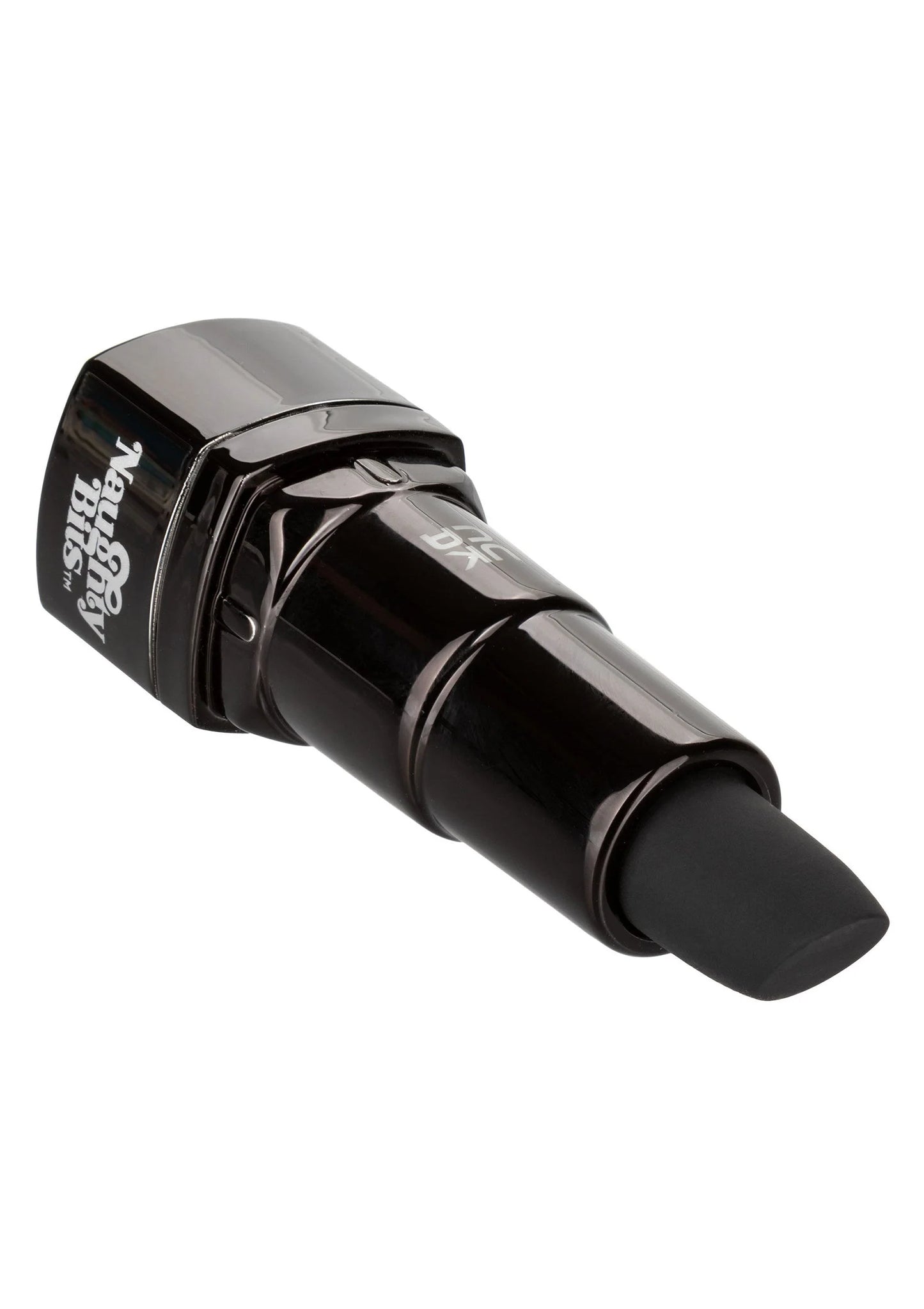 Zwarte lipstickvormige vibrator met open dop en ronde neus