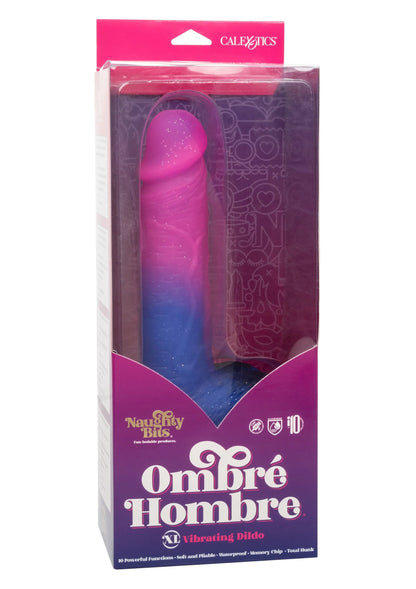 Verpakking van CalExotics ombré Hombre vibrerende dildo in roze en blauw
