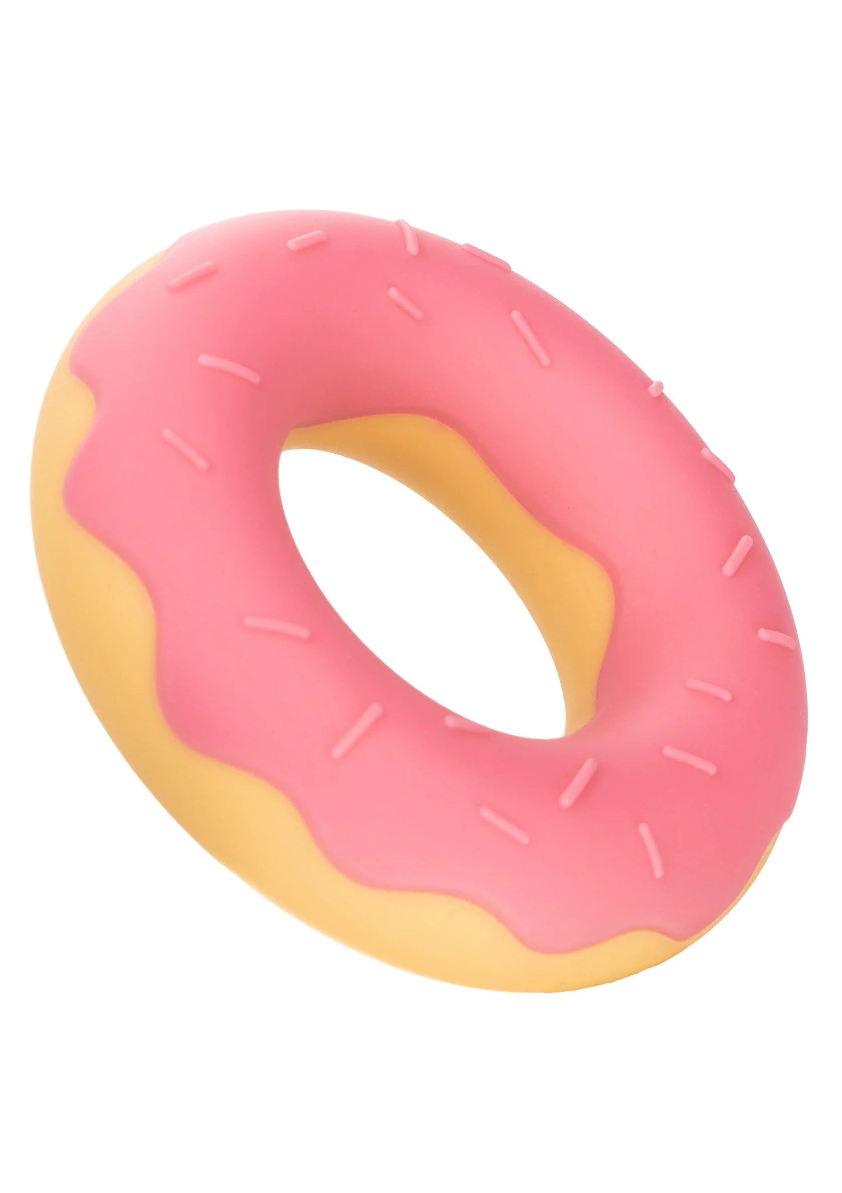 Siliconen donut-seksring CalExotics, roze met gele rand en bolletjes