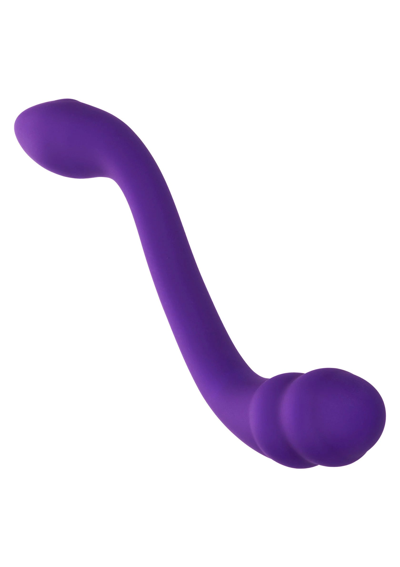 Paarse gebogen vibrator met twee uiteinden, zijaanzicht