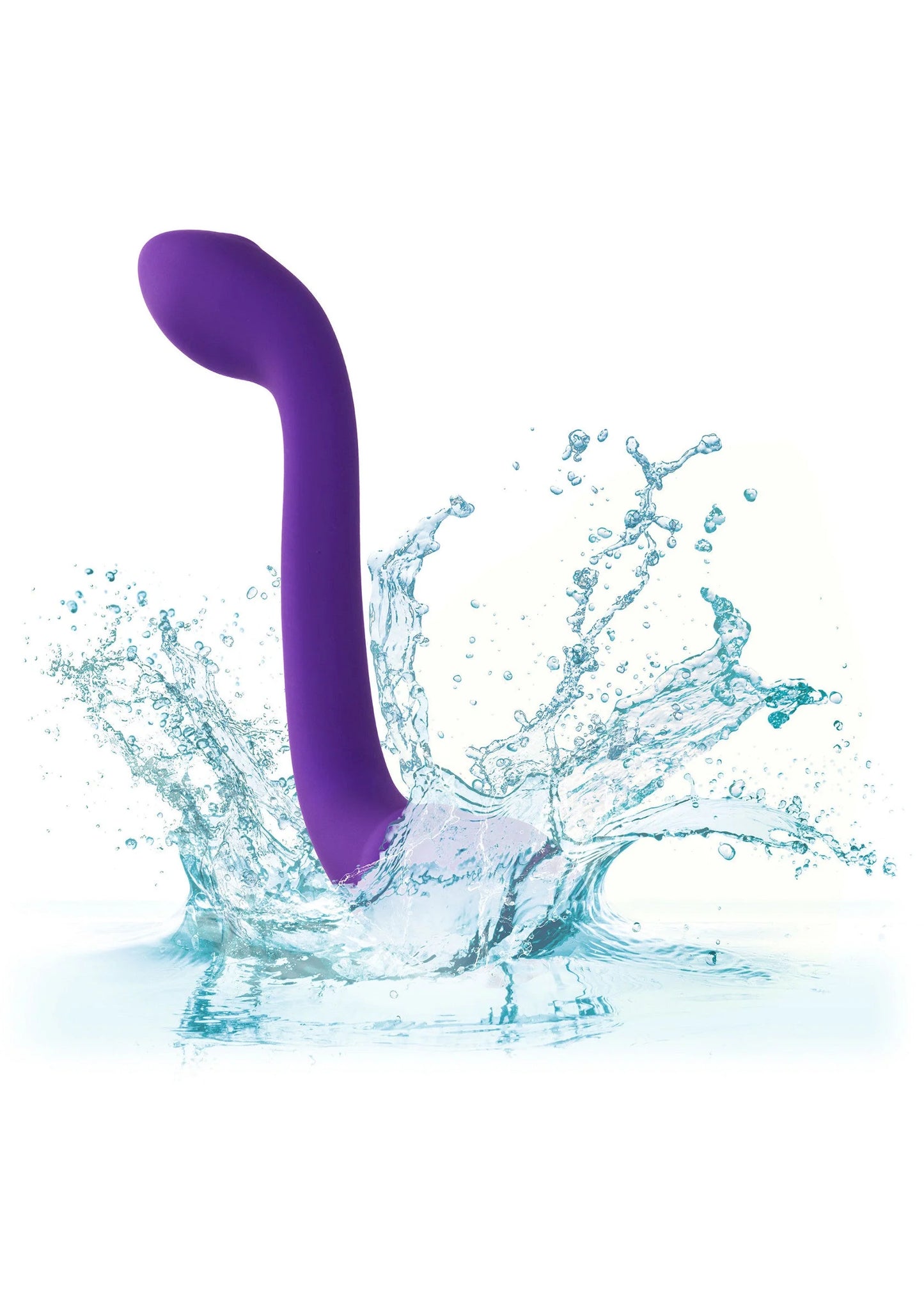 Paarse U-vorm vibrator met waterdruppels, staand in profiel
