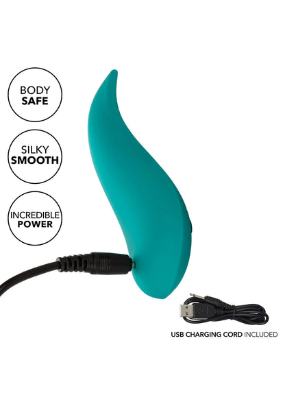 Turkooise glijder-vibrator met USB-oplaadkabel, afgeronde vorm zonder dopjes