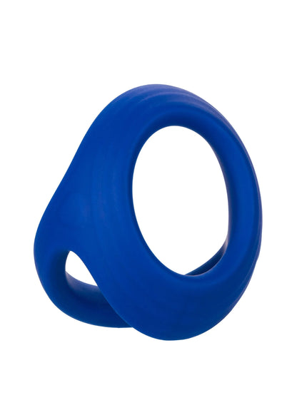 Blauwe dual ring in siliconen, schuine weergave met ronde opening en boogvorm