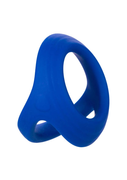 Blauwe cockring met dubbele ring en grote ovale opening