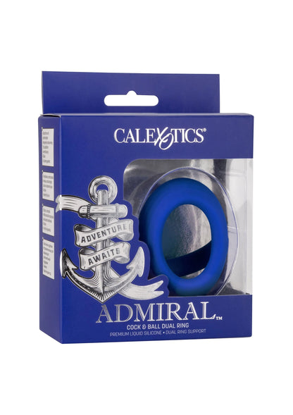 Verpakking van Admiral dual ring met blauwe siliconen ring en metalen ringhaak