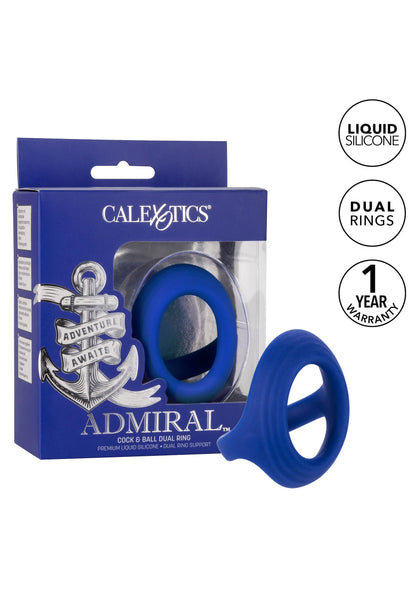 Verpakte blauwe dual ring set van CALEXOTICS met ring en haak-sleutelring