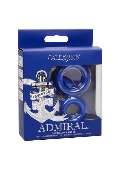 CalExotics Admiral universele cock ring set, blauwe verpakking met ringen