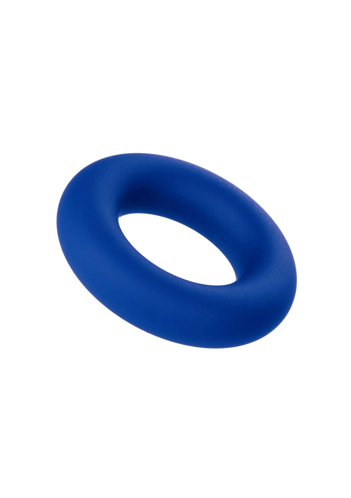 Blauwe siliconen cockring met centrale opening, ovaal model