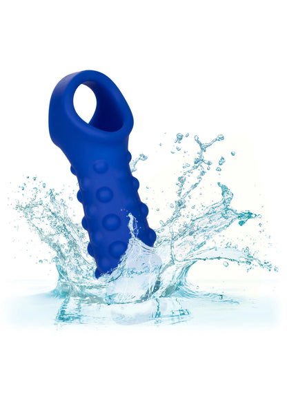 Blauwe siliconen extensie met noppen, open ring boven en water-splash effect