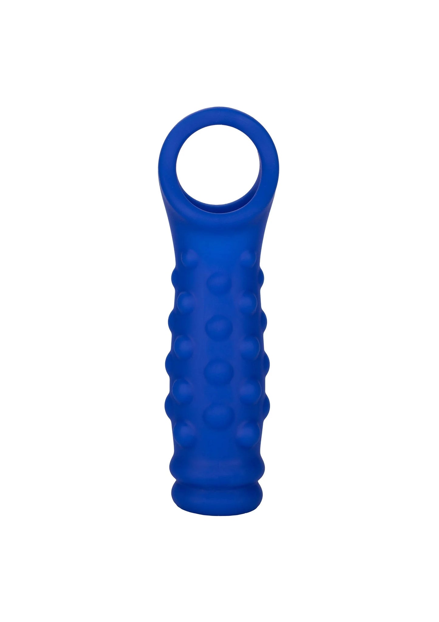 Blauwe siliconen extensie met noppen en open ringvormige opening bovenaan