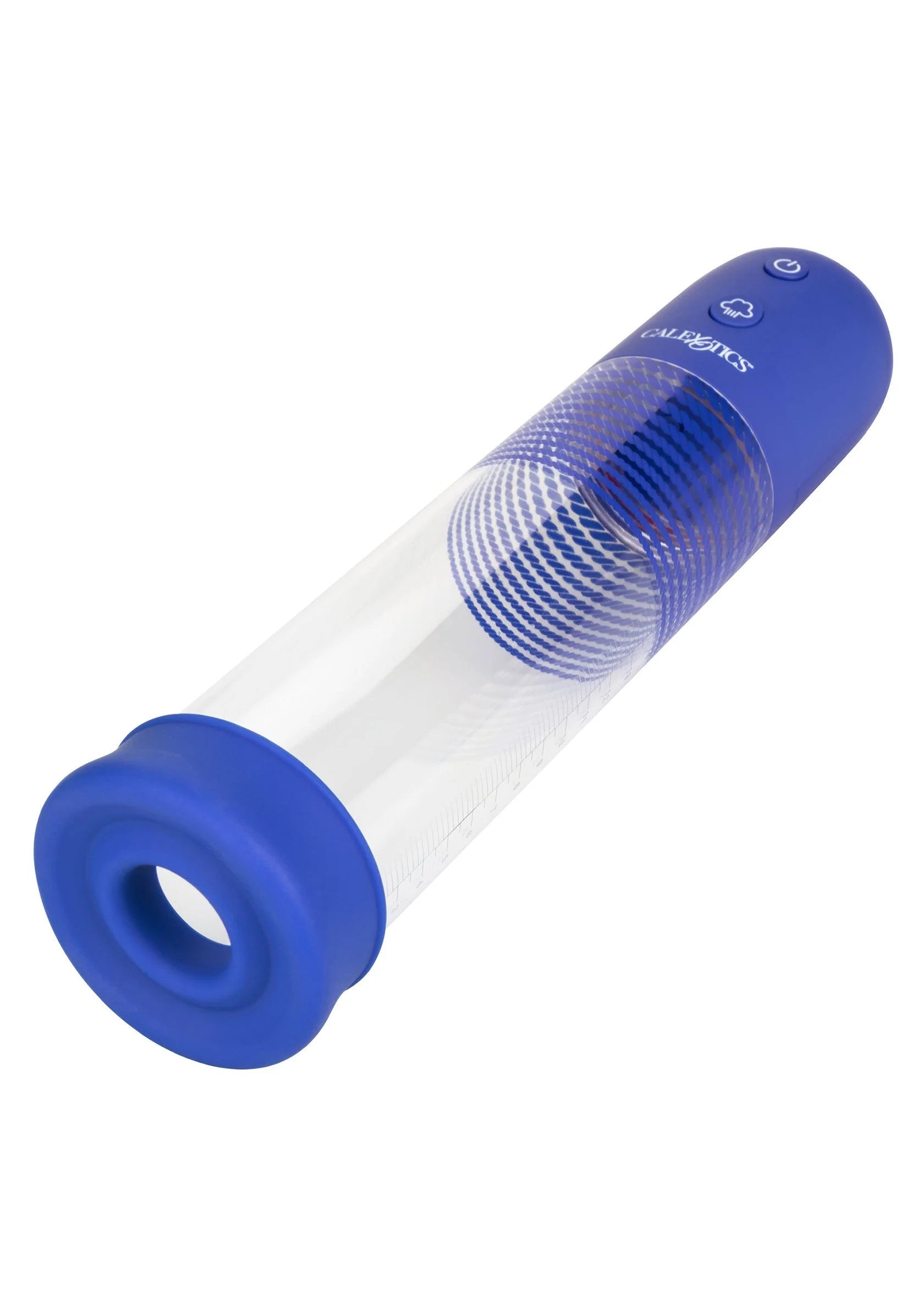 Transparante cilinder met blauwe eindring en blauwe gaasband
