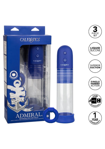 Set met CalExotics Admiral oplaadbare pomp, siliconen ring en verpakking