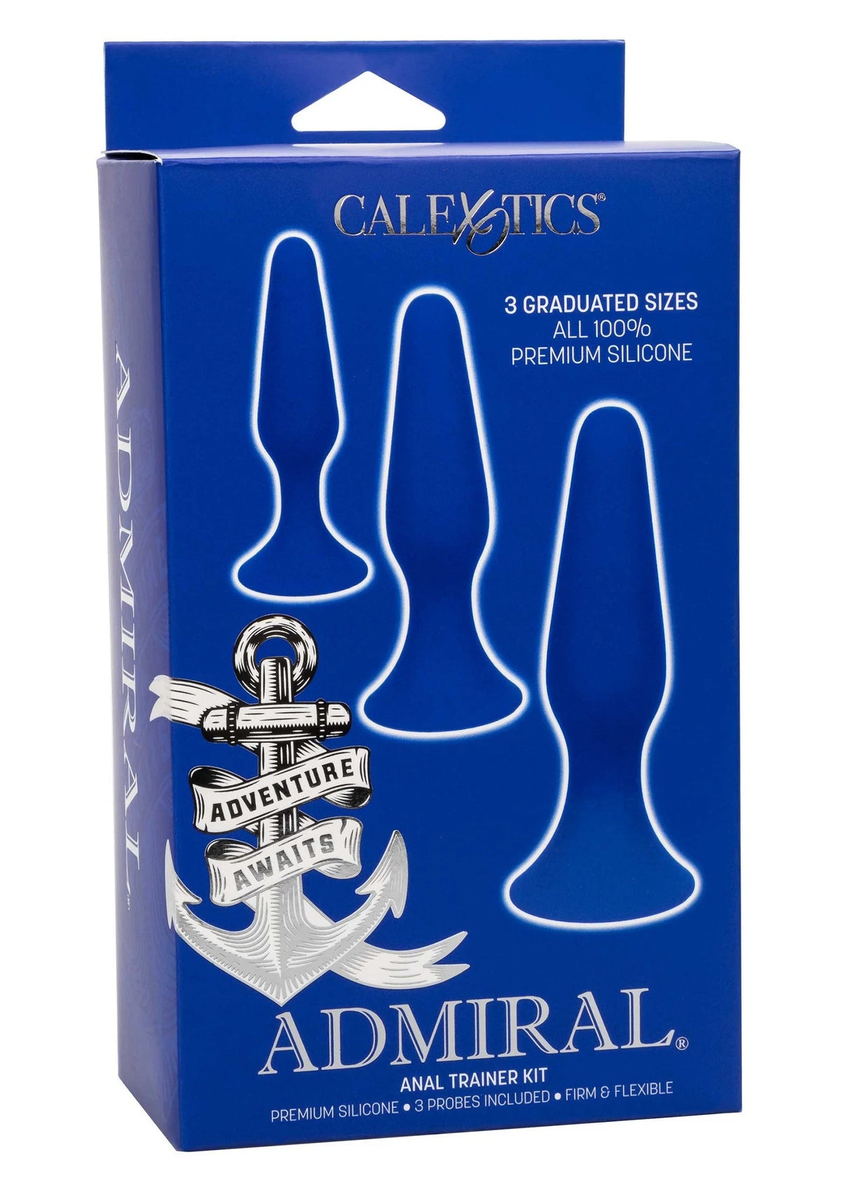 CalExotics Admiral anale trainer kit, verpakking met 3 siliconen stuks