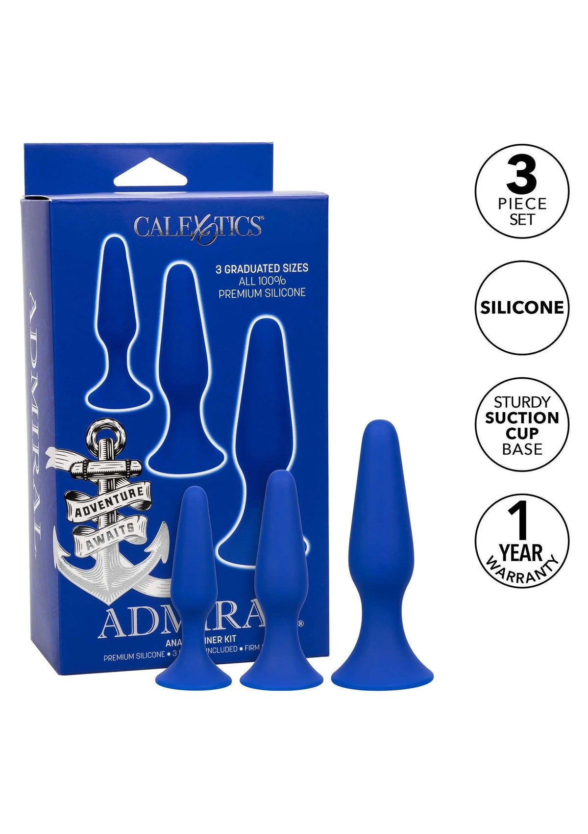 CalExotics Admiral anale trainer kit, 3-delige set met siliconen prob en zuignapbasis