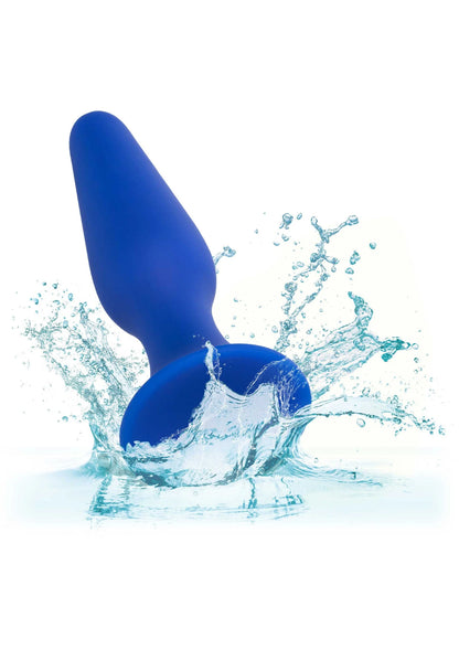 Blauwe siliconen anale trainer prob met zuignapbasis, spatwater effect