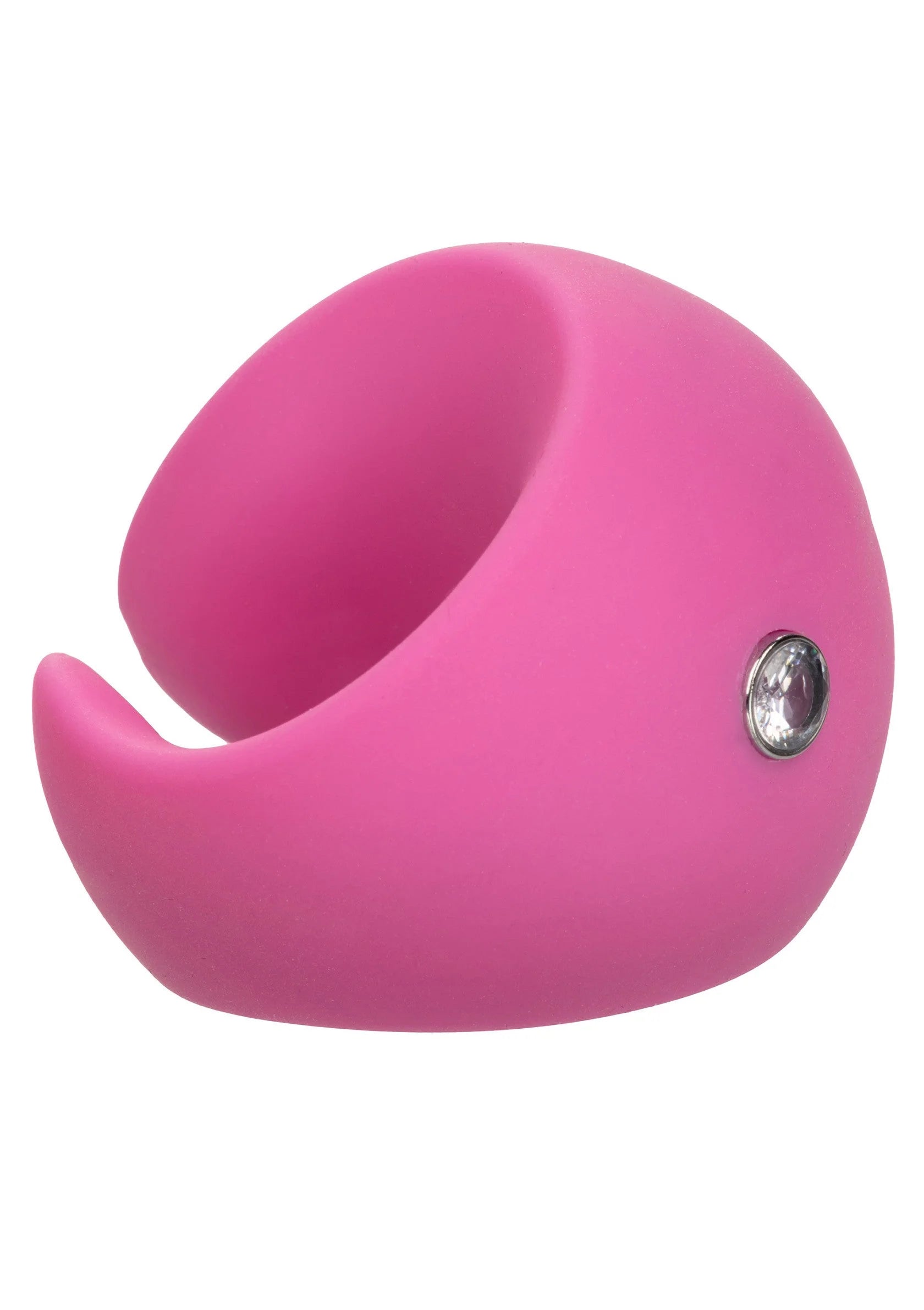 Roze vinger-vibrator met opening aan de bovenkant en metalen inzet aan de zijkant